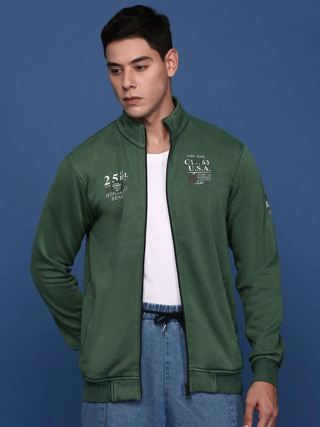 Men's Solid Green Bomber Jacket