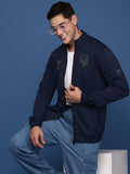 Men's Printed Navy Blue Mock Collar Bomber Jacket