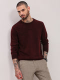 Men's Maroon Solid Casual Sweater