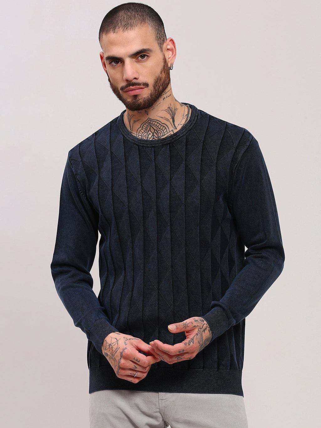 Men's Navy Blue Geometric Sweater