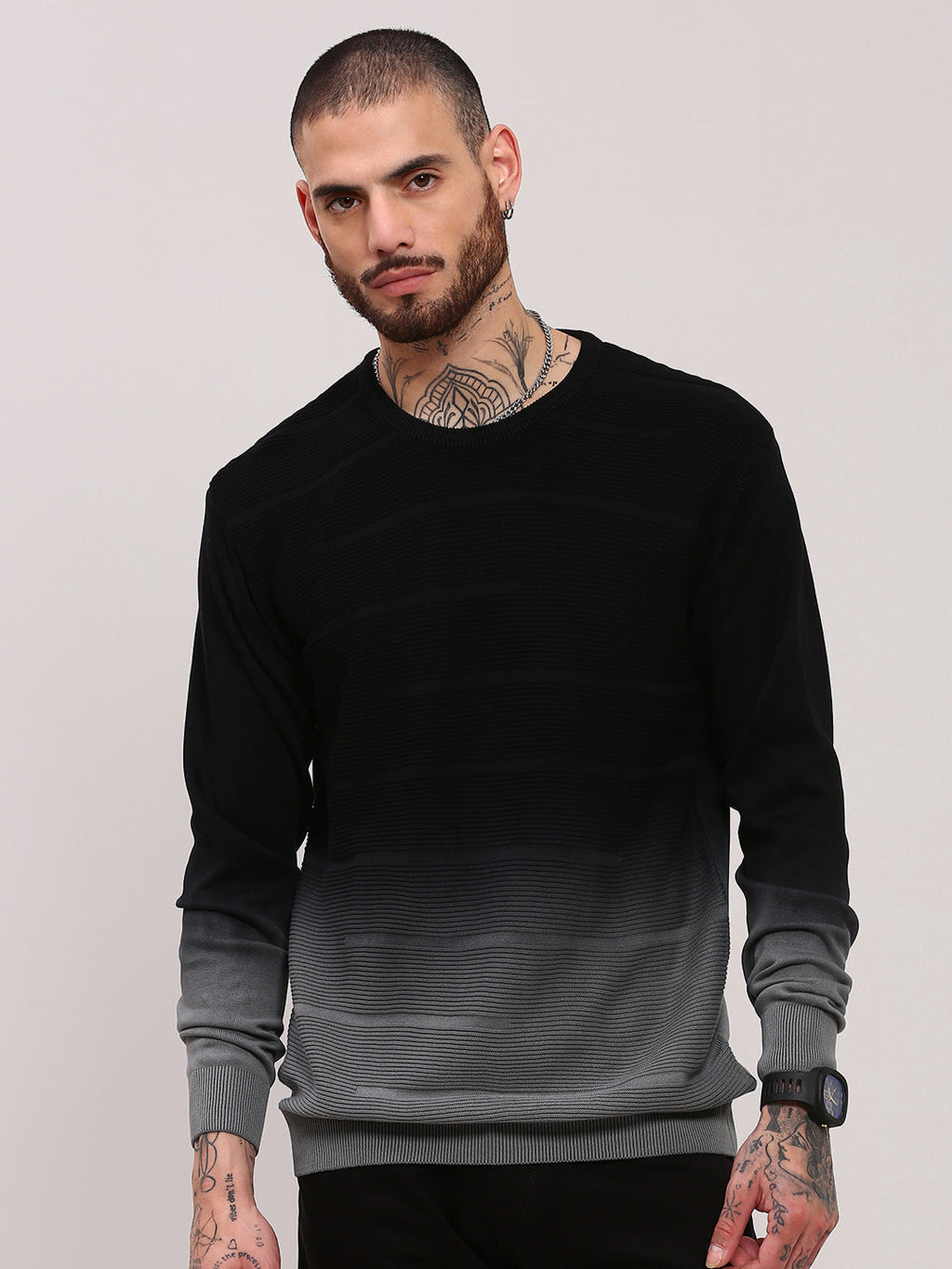 Men's Grey Colourblocked Neck Pullover