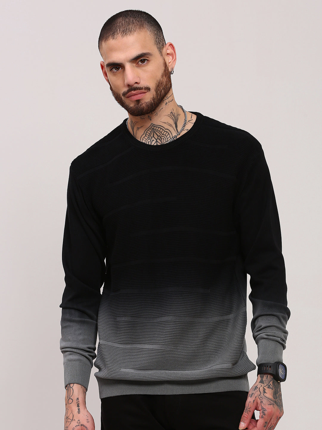 Men's Grey Colourblocked Neck Pullover