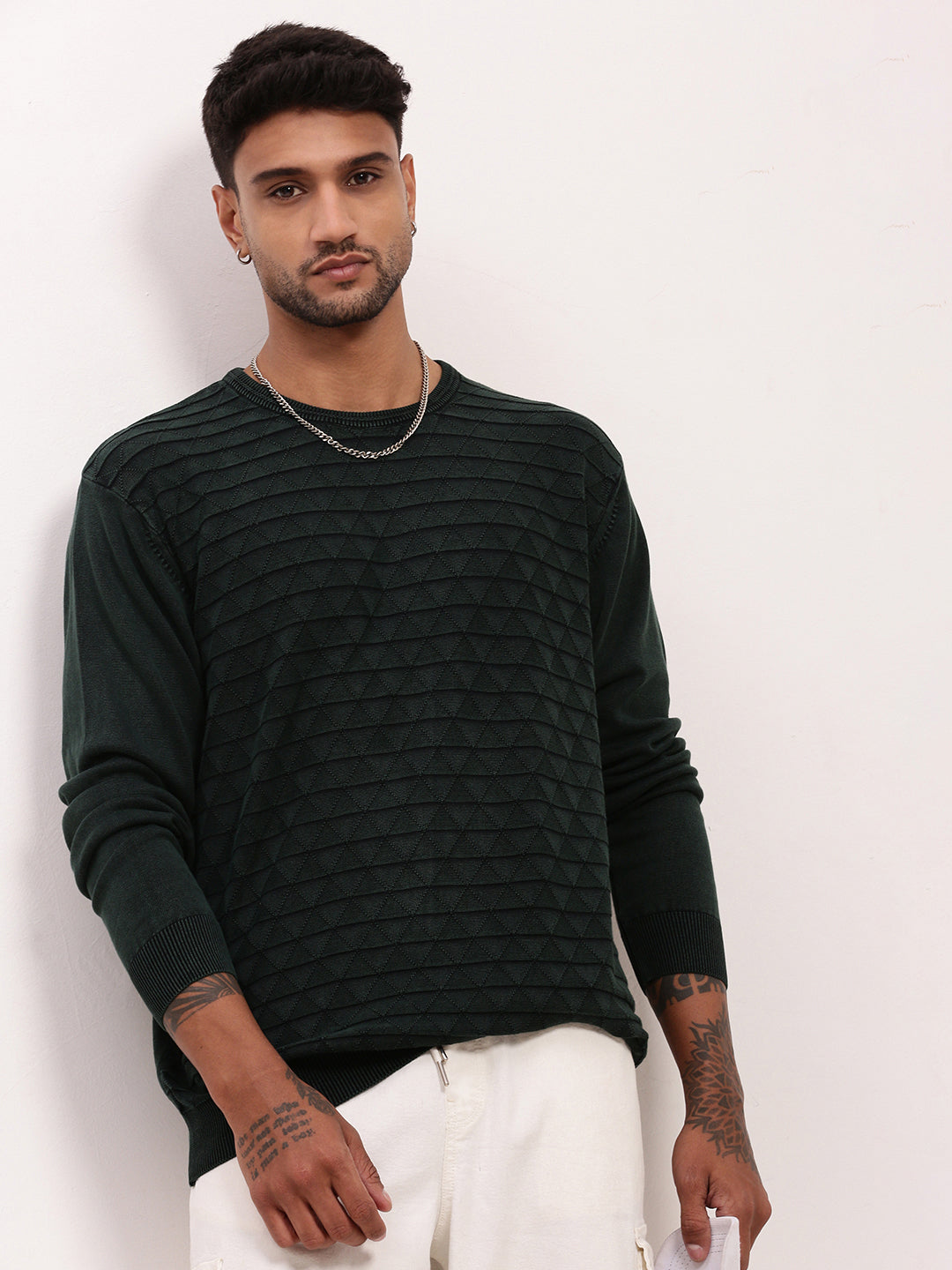 Men's Green Solid Pullover