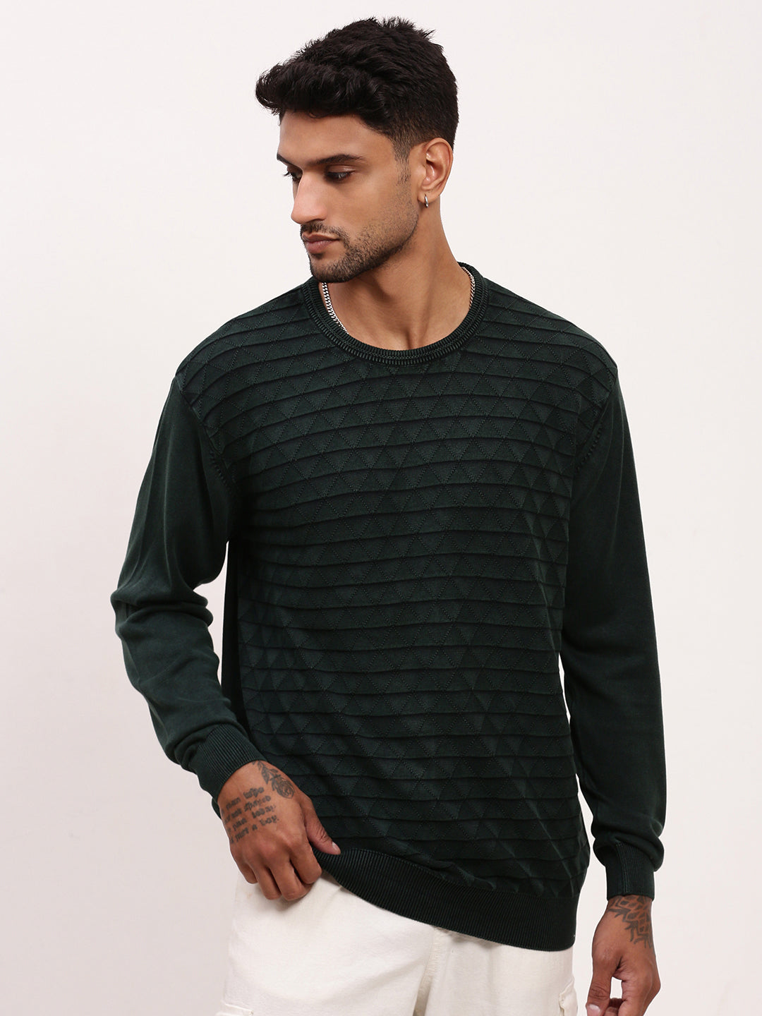 Men's Green Solid Pullover