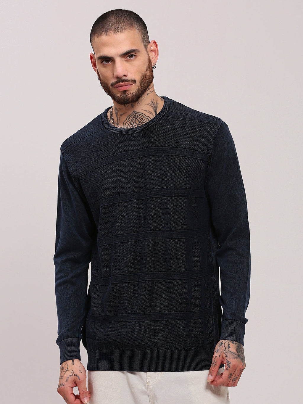Men's Navy Blue Solid Sweater