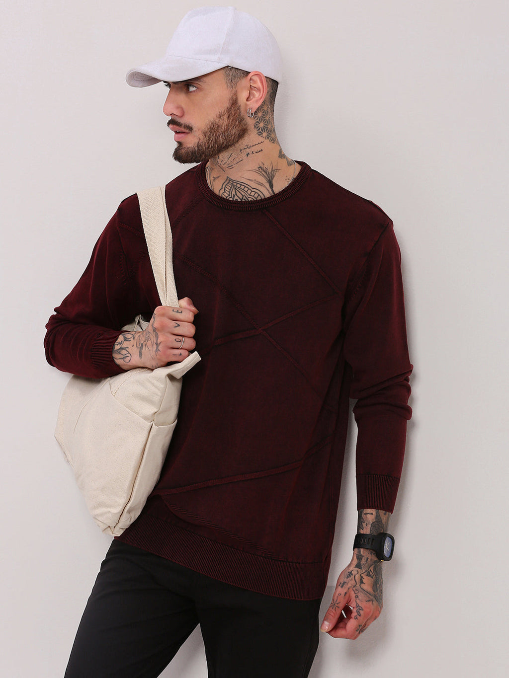 Men's Maroon Full Sleeve Sweater