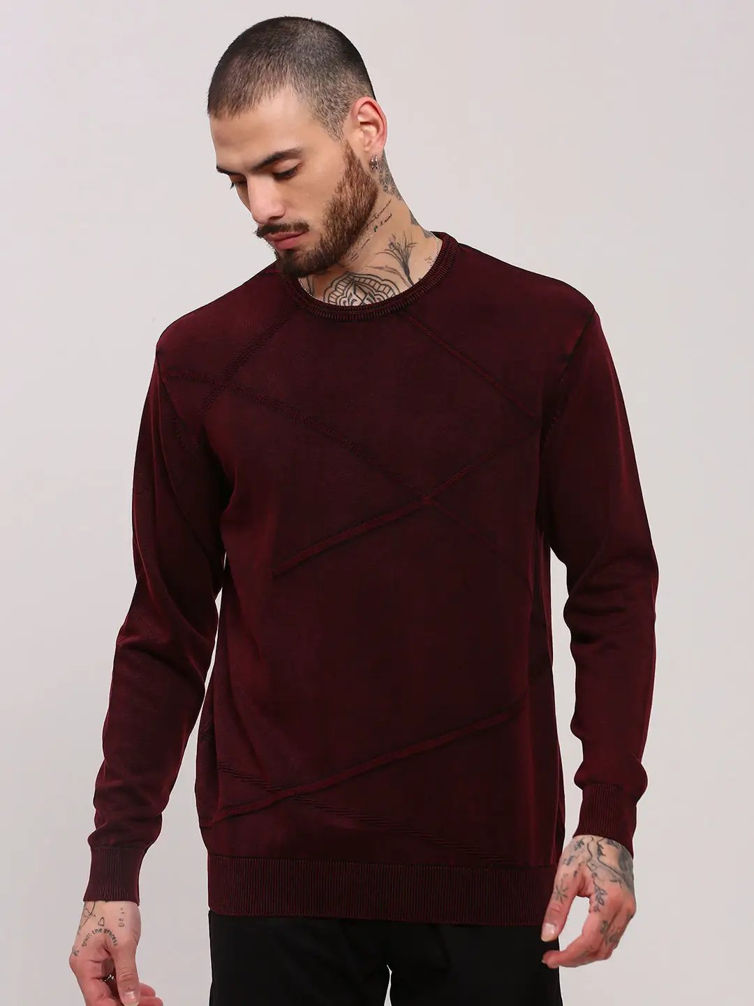 Men's Maroon Full Sleeve Sweater
