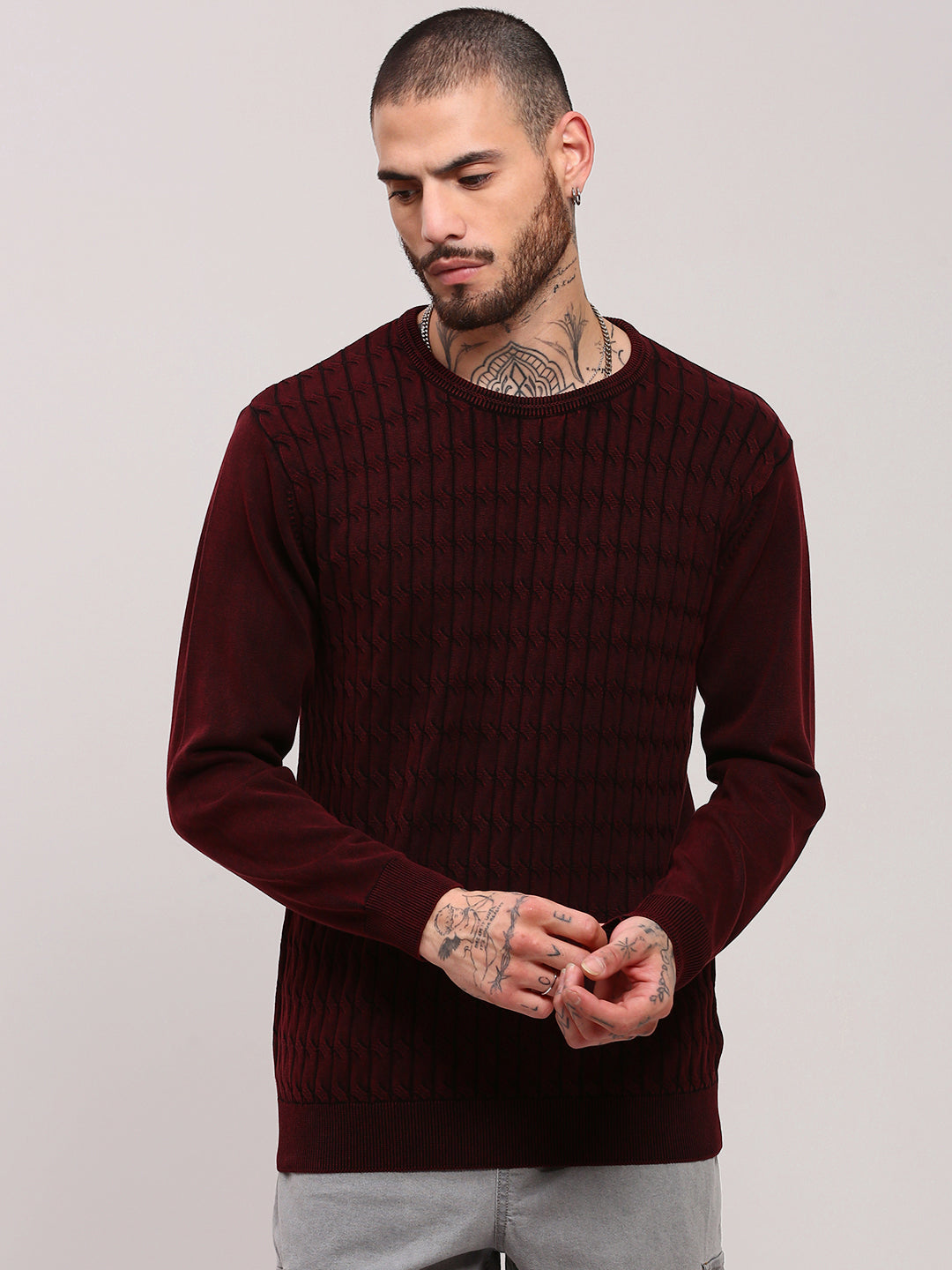 Men's Maroon Solid Sweater
