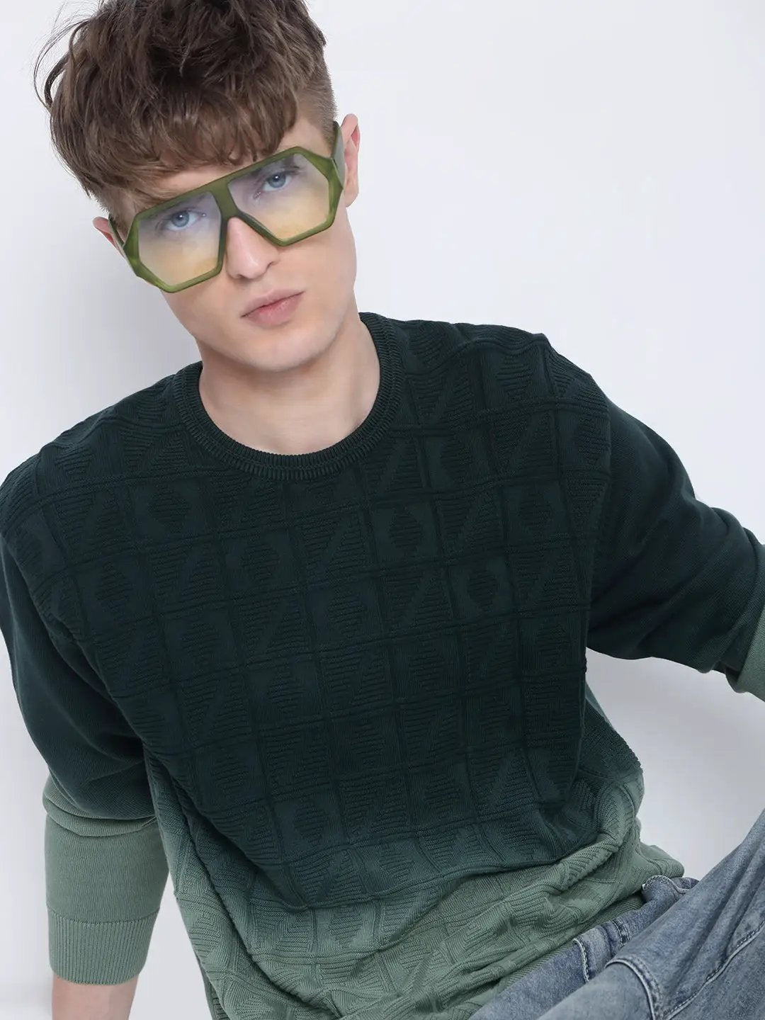 Men's Green Ombre Textured Sweater