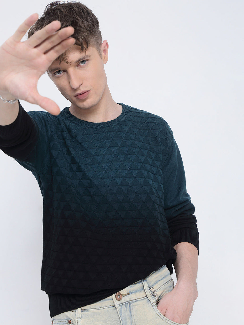 Men's Blue Ombre Textured Sweater