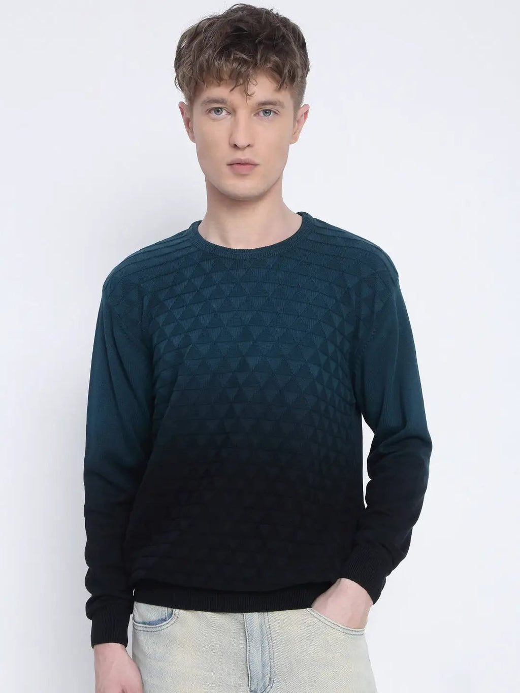 Men's Blue Ombre Textured Sweater