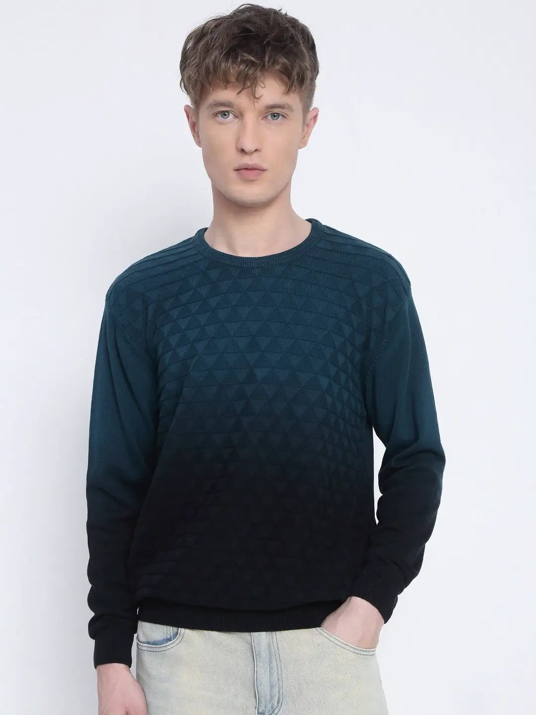 Men's Blue Ombre Textured Sweater