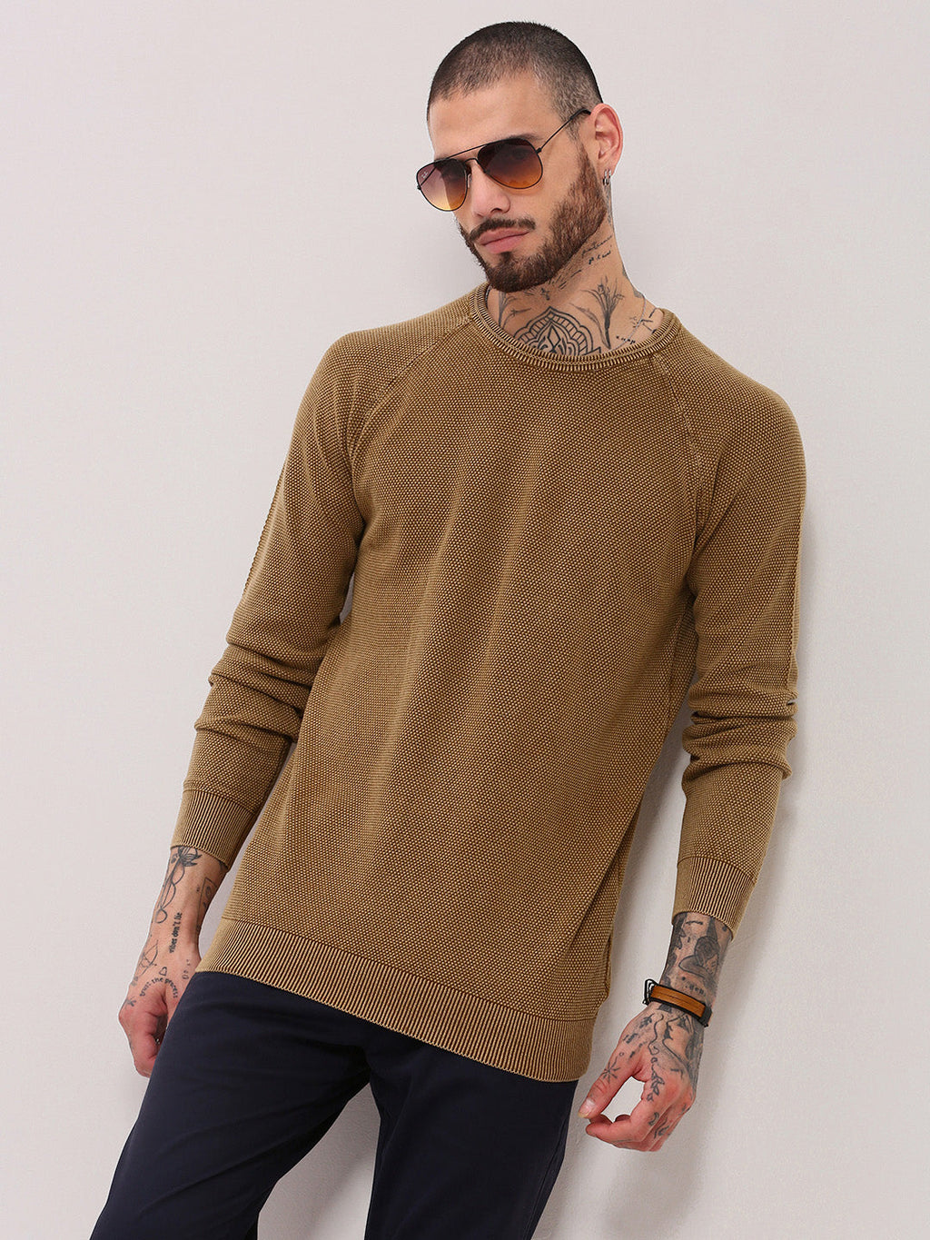 Men's Brown Solid Sweater