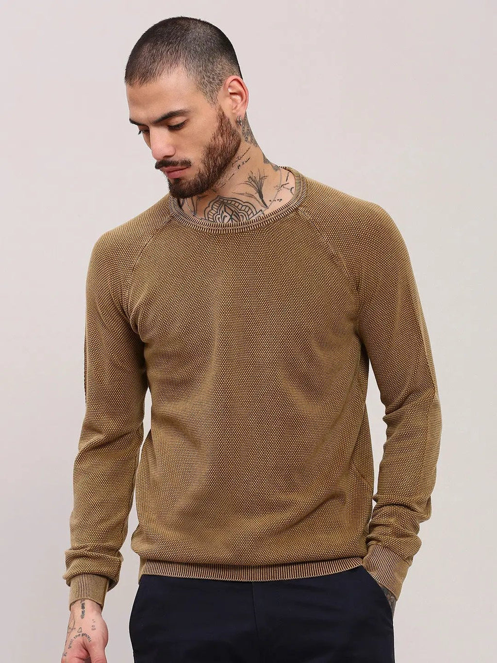 Men's Brown Solid Sweater