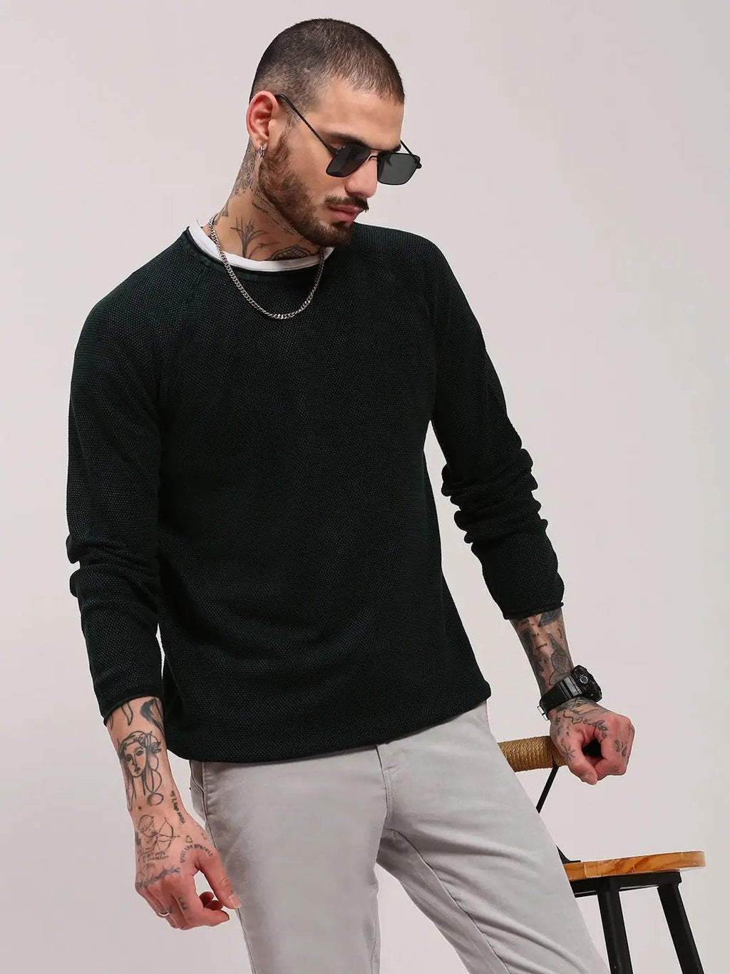 Men's Green Solid Sweater