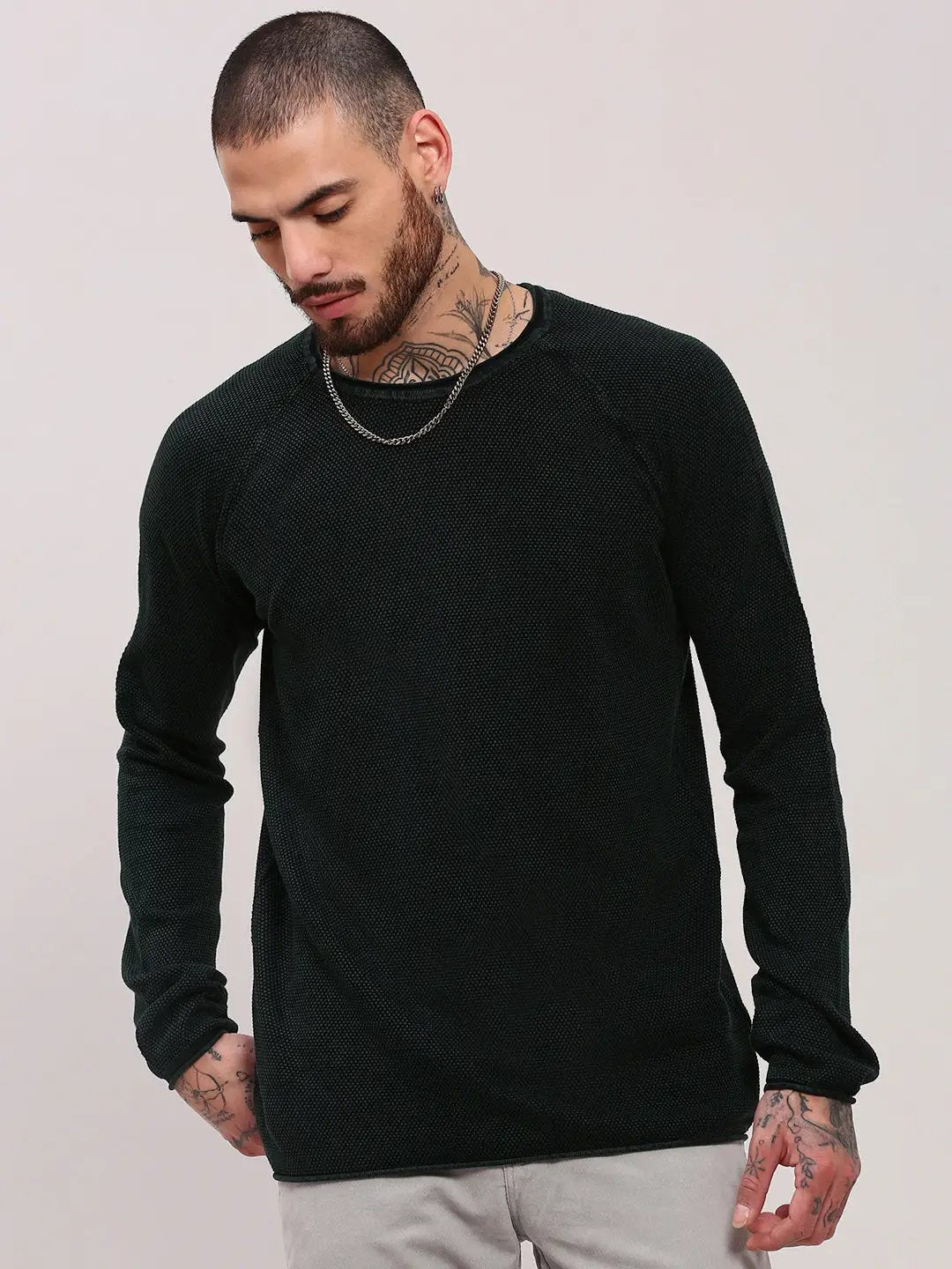 Men's Green Solid Sweater