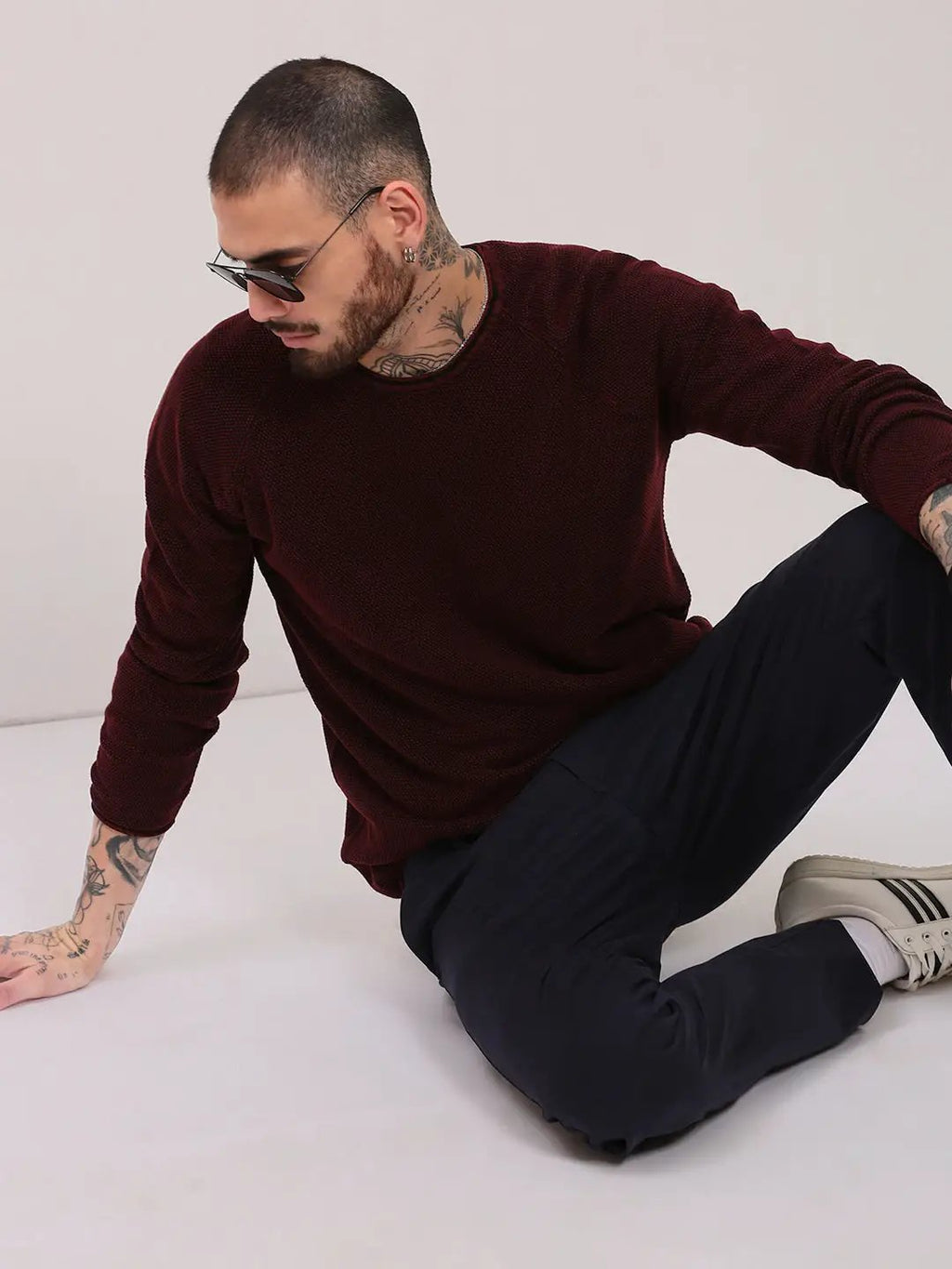 Men's Maroon Solid Cotton Sweater