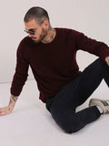 Men's Maroon Solid Cotton Sweater