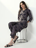 Women's Ethnic Floral Grey Straight Kurta Set