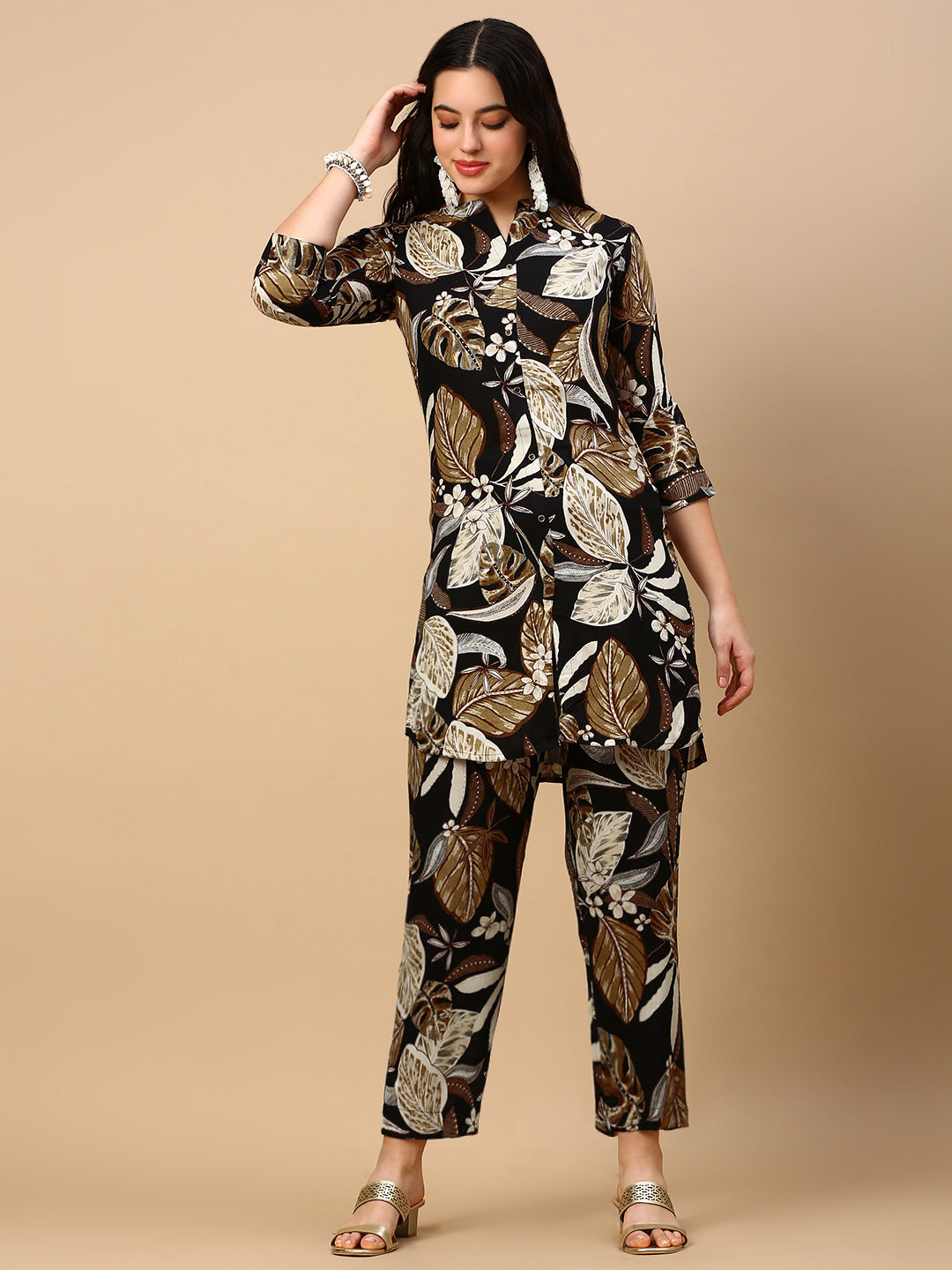 Women's Floral Black Ethnic Straight Kurta Set