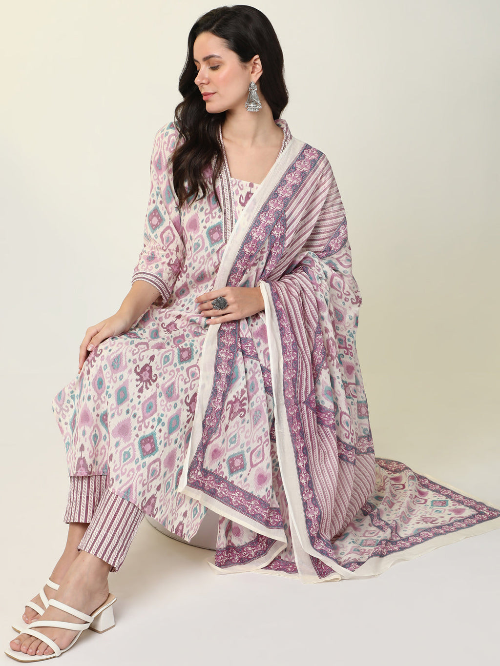 Women's Purple Graphic Kurta Set with Dupatta