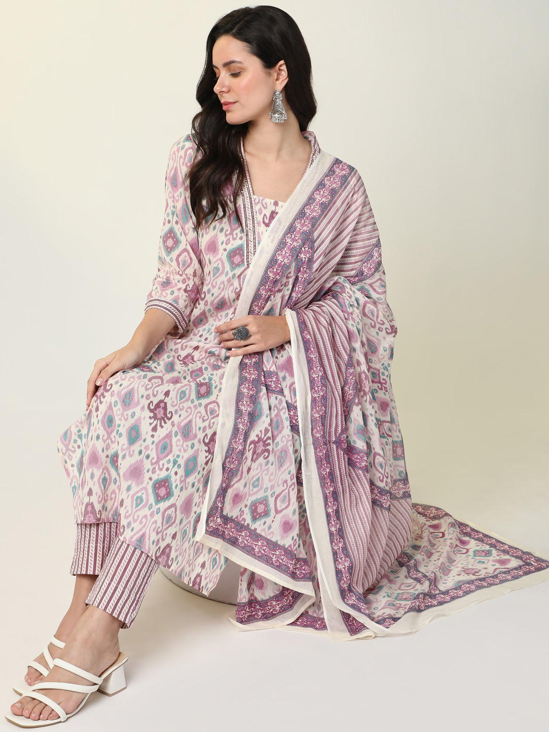 Women's Purple Graphic Kurta Set with Dupatta