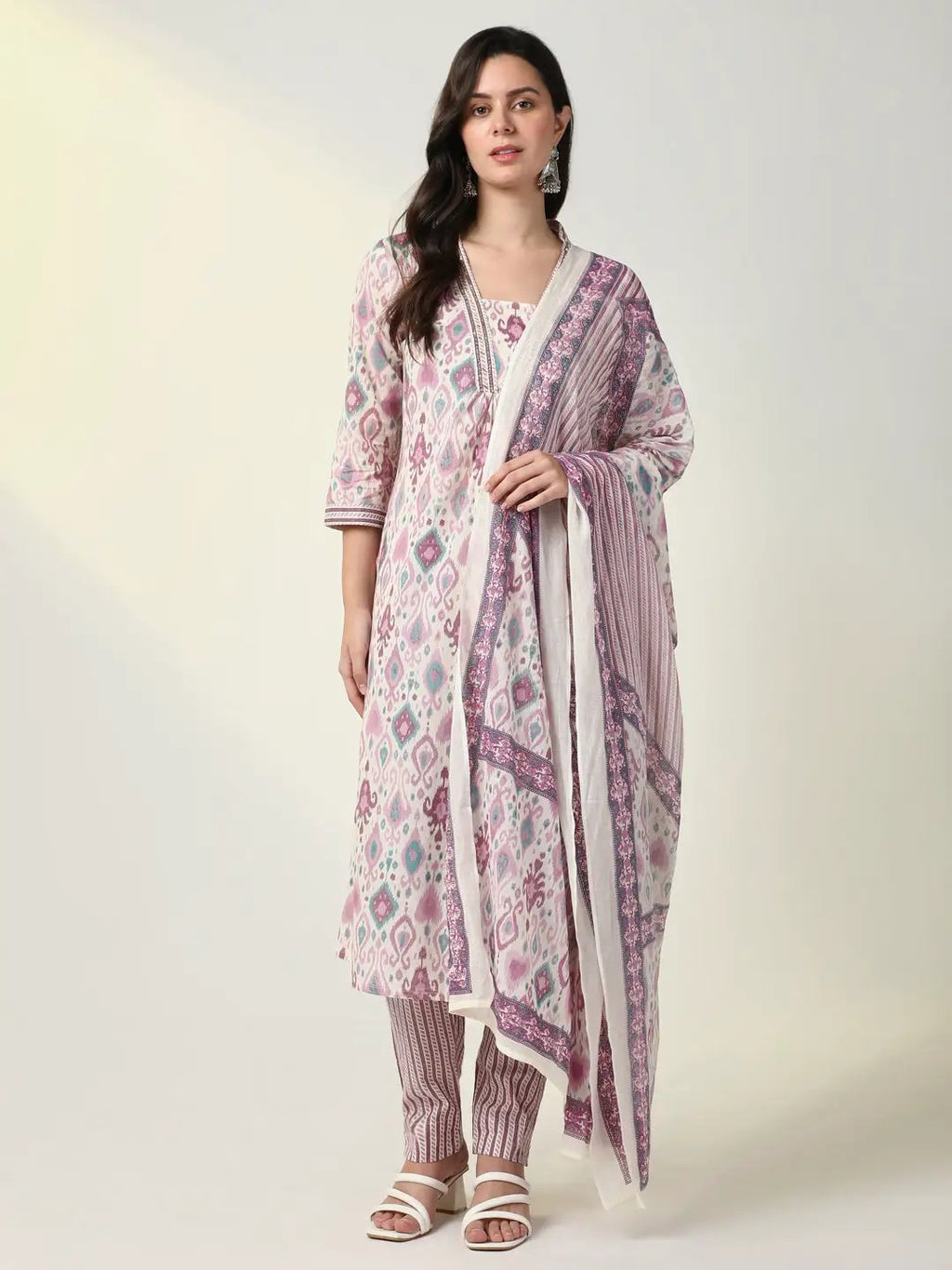 Women's Purple Graphic Kurta Set with Dupatta