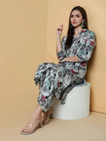 Women's Floral Ethnic Grey Straight Kurta Set