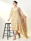Women's Floral Ethnic Printed Yellow Straight Kurta Set with Dupatta