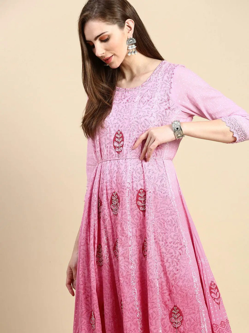 Women's Floral Pink Anarkali Kurta