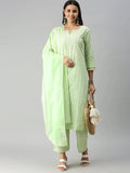 Women's Straight Green Printed Kurta Sets with Palazzos