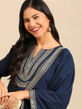 Women's Teal Sequinned Kurta Set With Dupatta