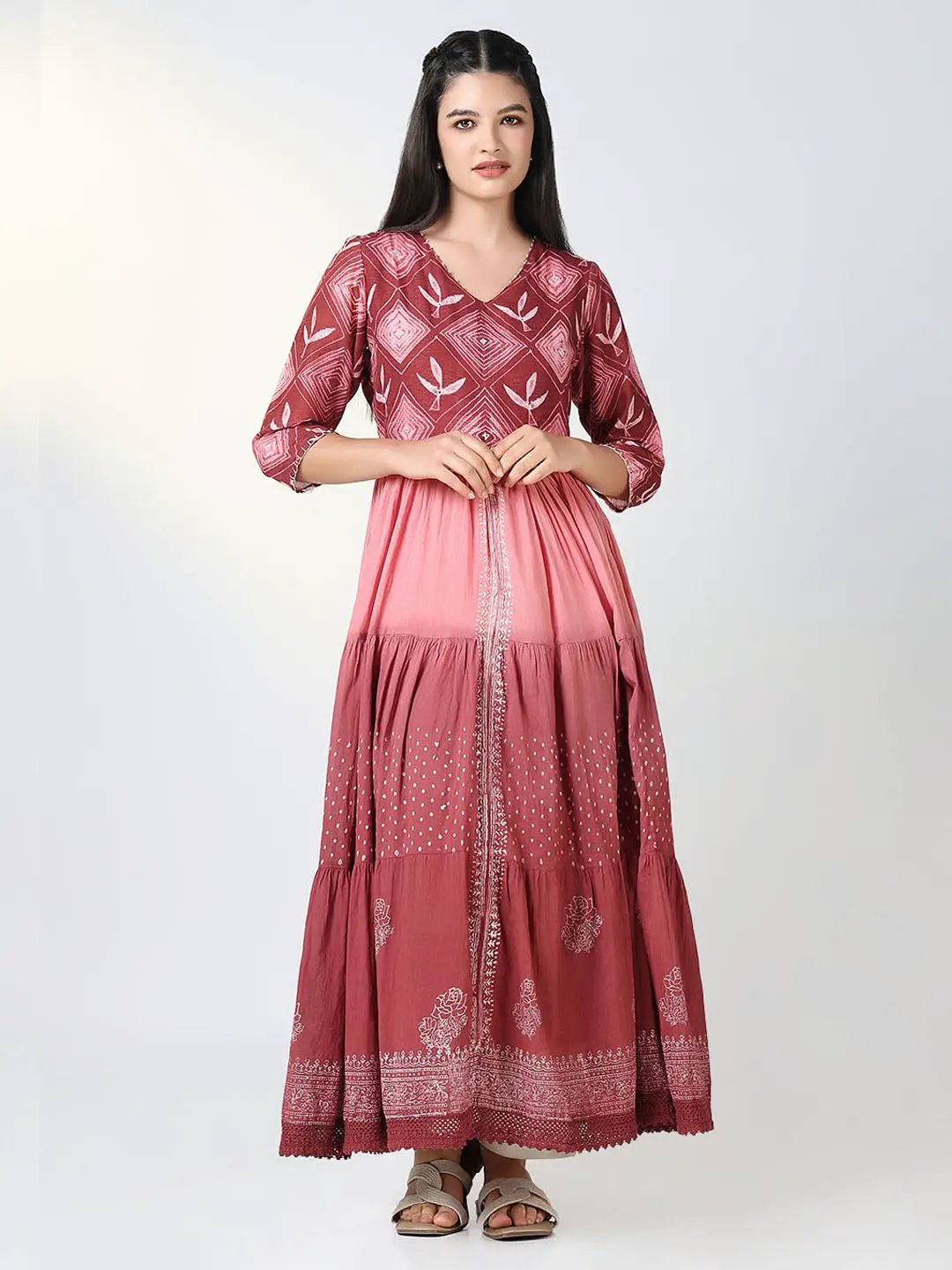 Women's Pink Ethnic Motifs Anarkali Kurta