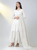 Women's White Ethnic Motifs Anarkali Kurta with Dupatta