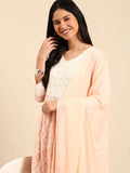 Women's Bandhani Peach Anarkali Kurta Sets with Dupatta