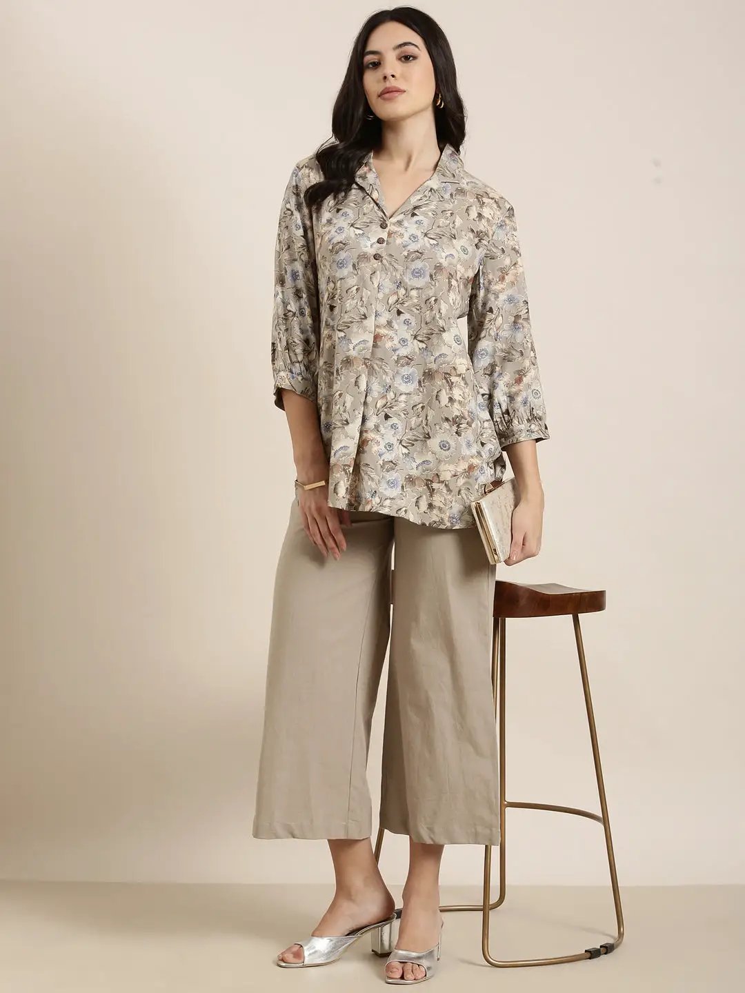 Women's Beige Printed Co-Ords Set