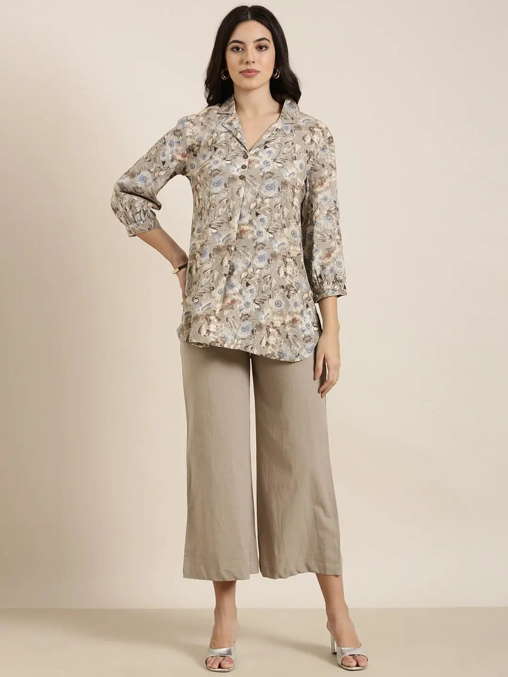 Women's Beige Printed Co-Ords Set
