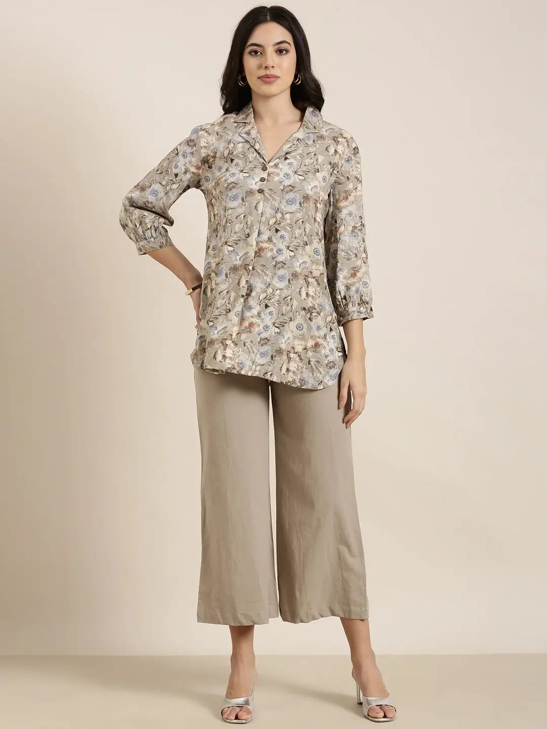 Women's Beige Printed Co-Ords Set