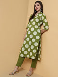 Women's Geometric Green Straight Kurta Set