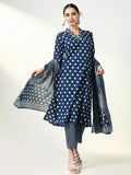 Women's Ethnic Printed Blue Straight Kurta Set with Dupatta