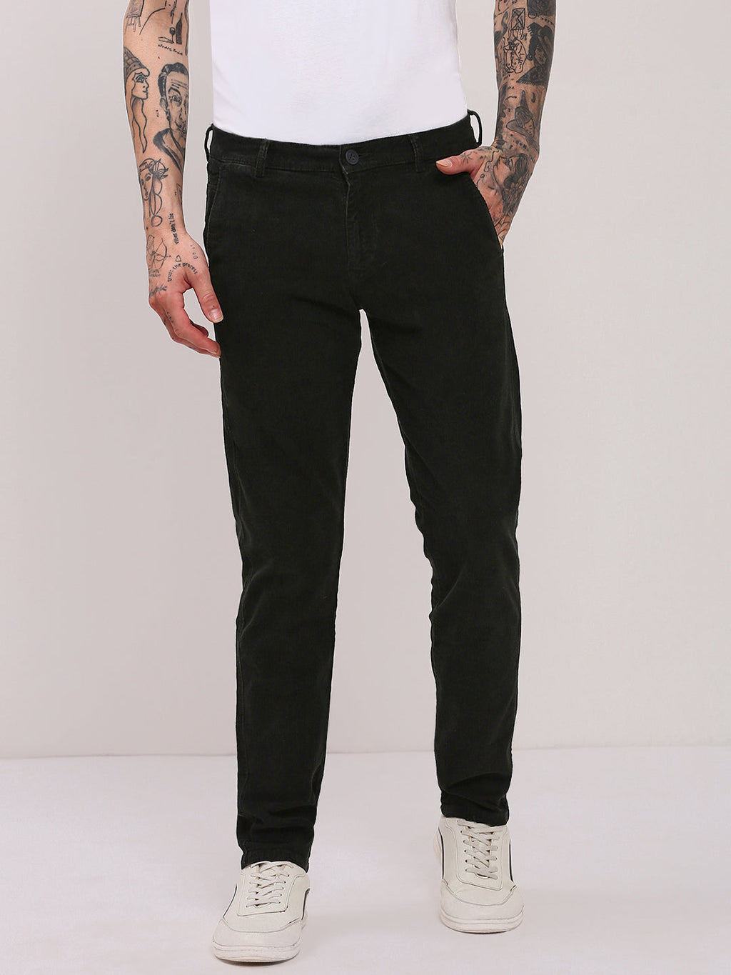 Men's Black Solid Trousers