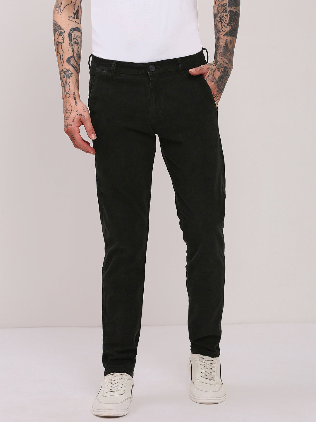 Men's Black Solid Trousers