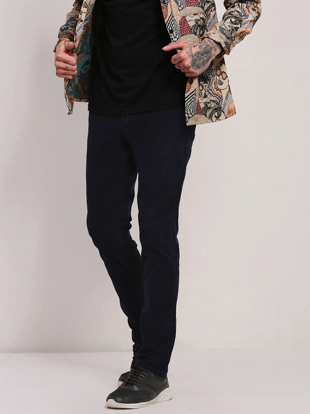 Men's Navy Blue Solid Trousers