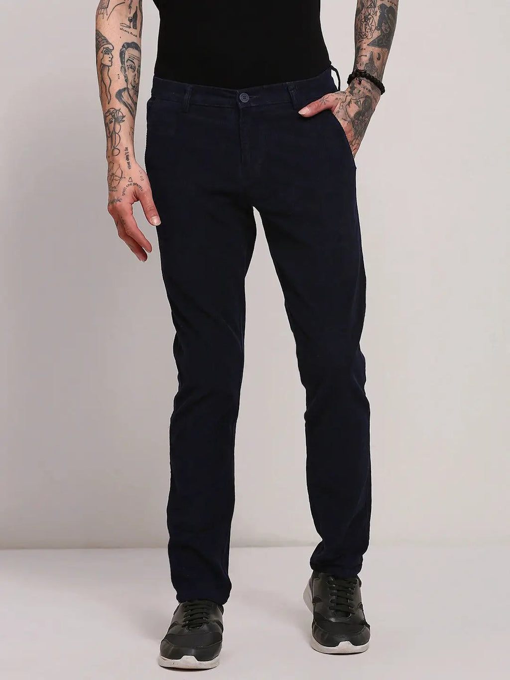 Men's Navy Blue Solid Trousers