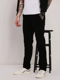 Men's Black Solid Slim Fit Low-Rise Cotton Trousers