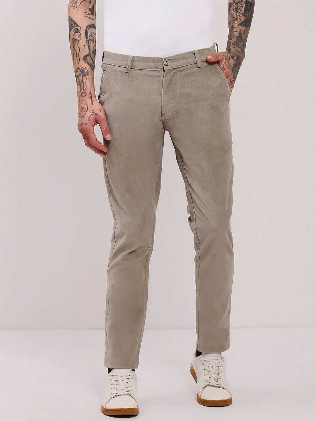Men's Grey Comfort Slim Fit Cotton Trousers