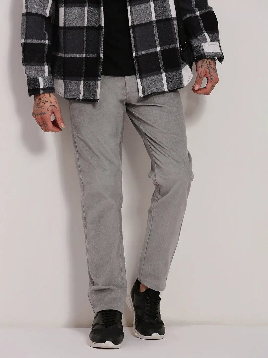 Men's Grey Solid Trousers