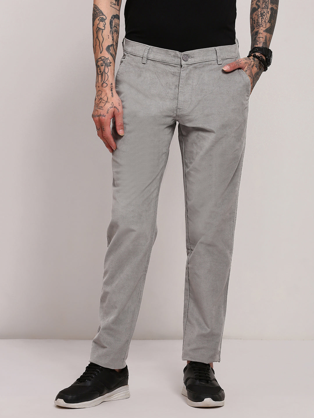 Men's Grey Solid Trousers
