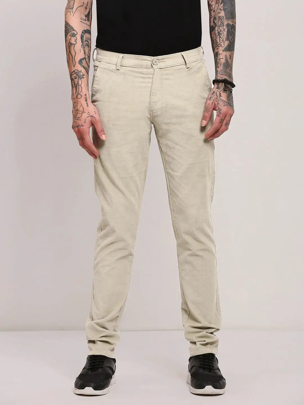 Men's Khaki Solid Trousers