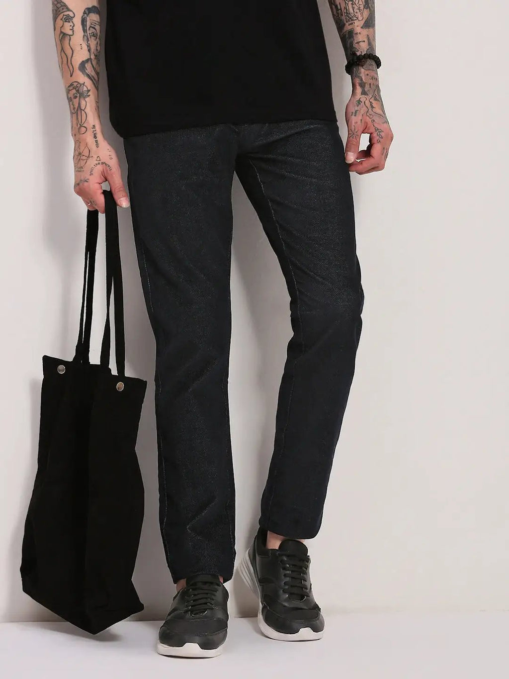 Men's Navy Blue Cotton Comfort Skinny Fit Low-Rise Trousers
